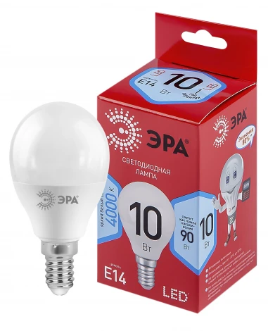 Лампочка светодиодная E14 10W ЭРА LED P45-10W-840-E14 R