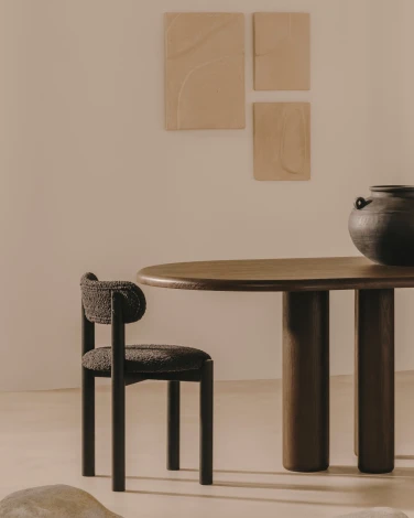 Nebai Стул из черной ткани букле и массива дуба с черной отделкой La Forma (ex Julia Grup) арт.178332