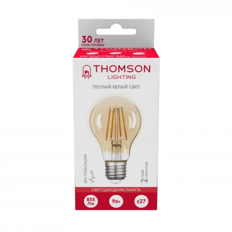Лампочка светодиодная филаментная прозрачная груша E27 9W Thomson A60 TH-B2111
