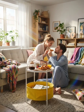 Стол журнальный Элдей рогожка желтый/белый Mebelik 009760