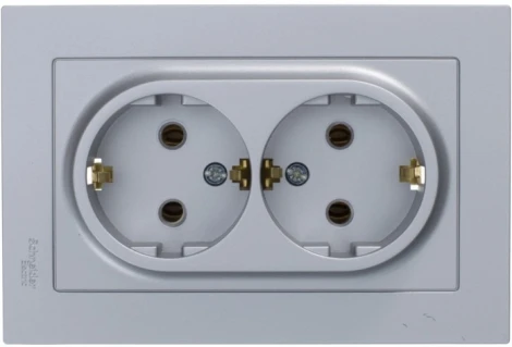 Розетка встраиваемая двойная с заземлением (алюминий) Systeme Electric AtlasDesign ATN000324