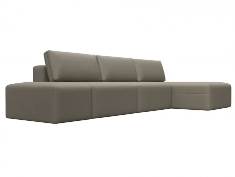 Диван угловой модульный с пуфом Лига-060 НПБ Лонг угол универсальный (ЛДСП,Брус,Фанера/Пластик/Экокожа/Бежевый) Лига Диванов 130068