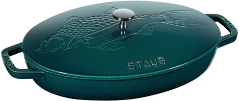 Сковорода овальная для рыбы, 32 см, с чугунной крышкой, морская 11223337 Staub