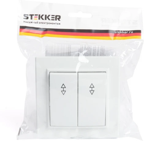 Переключатель двухклавишный (белый) Stekker Эрна 39919