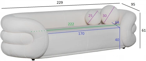 Диван трехместный иск.мех белый 229*95*61см Garda Decor арт.ZW-22024