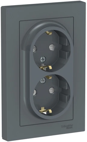 Розетка встраиваемая двойная с заземлением (грифель) Systeme Electric AtlasDesign ATN000726
