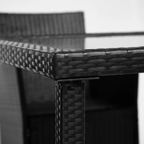 Обеденный сет (стол+4стула) (mod. 210036) черный, ткань: DB-16, серый (пластиковый ротанг, стекло)