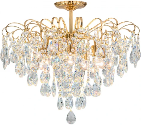 Люстра потолочная на штанге Crown 1113/7PL E27*60W White/Gold (220V, хрусталь, круглые)