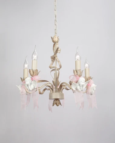 Подвесная люстра Lucia Tucci Angelo 147.5 Ivory (220V, на цепи, подсвечник, свеча, ленточки, ангелы)