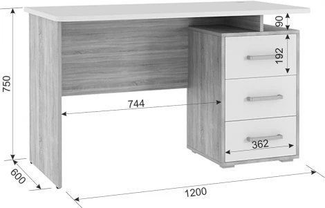 Стол компьютерный Лайт К3, цвет дуб сонома/белый Mebelson (арт.СК3Лайт.1623)