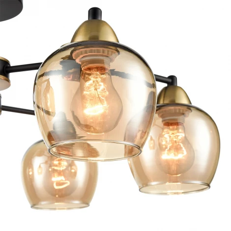 Потолочная люстра на штанге Lumion Landa 8249/6C черный/античное золото/янтарный, металл/стекло Е27 6*60W 220V