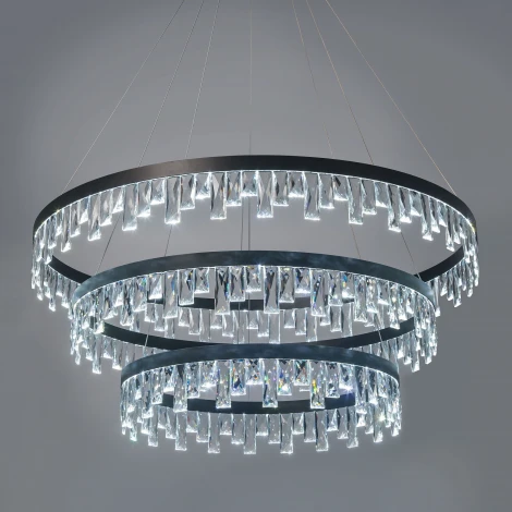 Подвесная люстра ярусная Eletto Celeste Nero EL320P120.1 (LED, 220V, хрусталь, на тросе, круглые, кольцо)