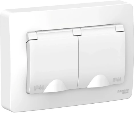 Розетка встраиваемая двойная с заземлением, шторками и крышкой (белый) IP44 Systeme Electric Blanca BLNRS441121