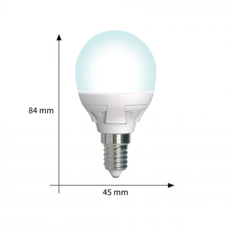 Лампочка светодиодная шар белая E14 7W 4000K Uniel LED-G45 7W/4000K/E14/FR/DIM PLP01WH