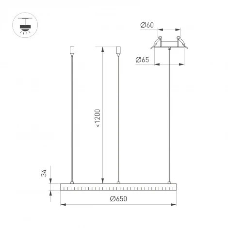 Подвесной светильник светодиодный SP-DIAMOND-R650-36W Day4000 (BK, 45 deg, 230V, TRIAC) (Arlight, IP20 Металл) 054481