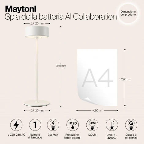 Настольная лампа с аккумулятором Maytoni AI Collaboration MOD229TL-L3W3K2 (регулировка яркости, LED, 220V, выключатель, круглые)