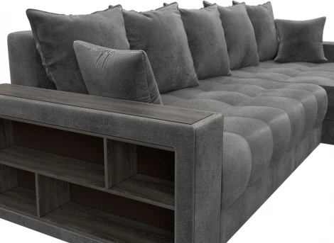 Диван угловой с декором и полкой Лига-050 НПБ Лига Диванов (Велюр) арт.128610