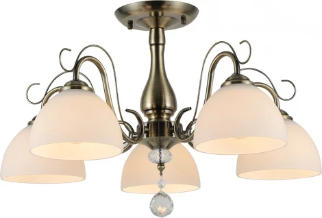 Потолочная люстра на штанге Escada Essay 5x40Вт E27, металл/стекло/хрусталь, бронза, белый матовый плафон (220V)