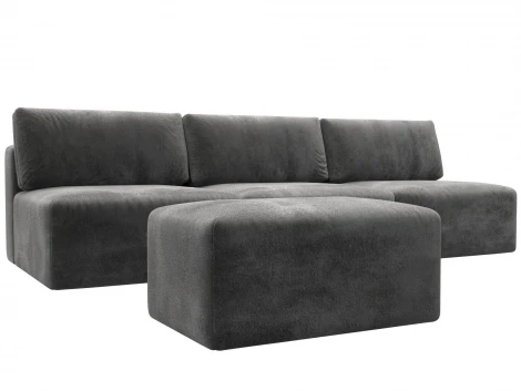 Диван прямой модульный с пуфом Лига-060 НПБ Лонг (ЛДСП,Брус,Фанера/Пластик/Велюр/Серый) Лига Диванов 129477