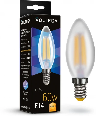 Светодиодная лампа 6W 3000K E14 Voltega Candel matt 6W 7207