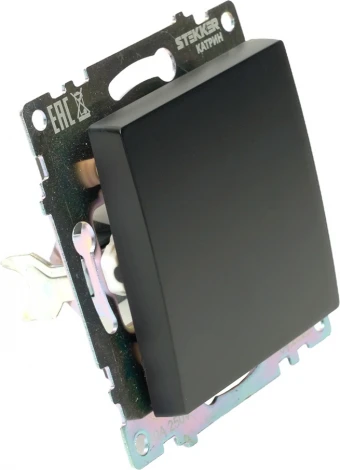 Переключатель одноклавишный перекрестный (черный) Stekker Катрин 49177