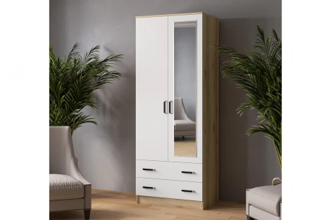 Шкаф с Зеркало ТЭКСм Лагуна 80 см, Дуб Делано, Белый
