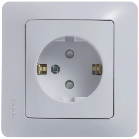 Розетка встраиваемая с заземлением и шторками (белый) Systeme Electric Glossa GSL000144