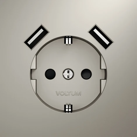 Розетка с заземлением, шторками и USBх2 (кашемир) Voltum S70 VLS040403