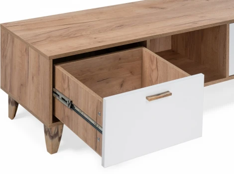 ТВ-тумбы Woodville Эго Т-3 на ножках дуб крафт золотой / белый глянец