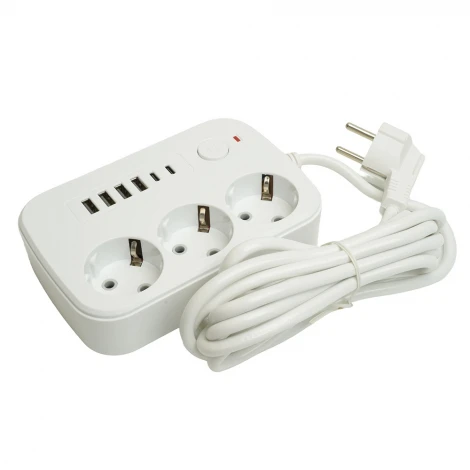 Удлинитель 3-х местный 4хUSB Type-A + 2хUSB Type-C 3 метра (белый) Stekker Home plus 49979