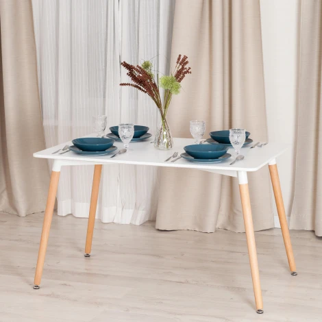 Стол JOHN (mod. T1001) МДФ/дерево, 80 х 120 75 см , White (Белый) / Natural (натуральный) Tetchair 15181