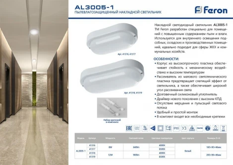 Настенно-потолочный светильник Feron 41319 (LED, 220V, IP65)