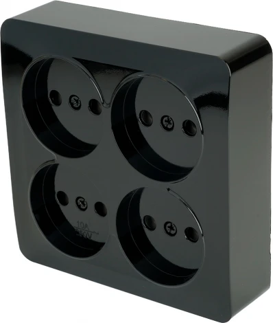 Розетка 4-х местная без заземления (черный) Stekker София 49321