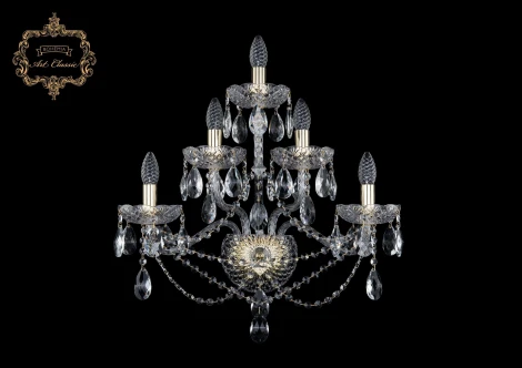 Бра Art Classic 10.21 10.21.2+2+1.200.XL.Gd.Sp (220V, хрусталь, подвески, подсвечник, свеча)