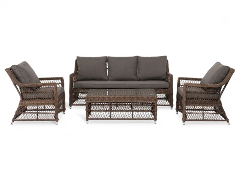 Лаунж-зона из искусственного ротанга, цвет коричневый 4SIS Гранд Латте GLS3C2T-4-SET brown