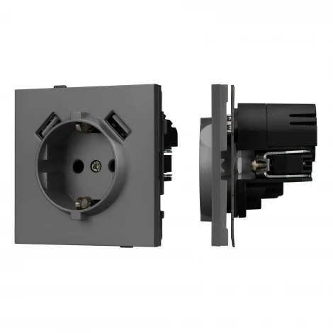 Механизм розетки с USB зарядкой SCT-TENDO-MUAA-SFPL-GR (230V, 16A) (Arlight, Матовый графитовый) 054605