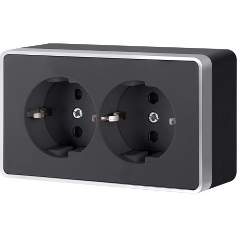 Розетка двойная с заземлением Gallant Werkel W5072134 (черный с серебром)