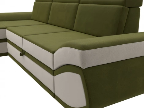 Диван угловой Лига-032 левый угол (Зеленый,Бежевый/Микровельвет) Лига Диванов арт.121653L