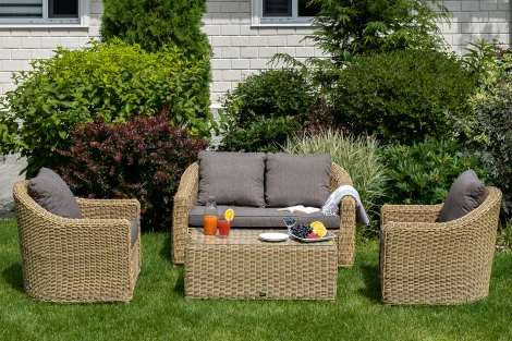 Диван из искусственного ротанга двухместный, цвет соломенный 4SIS Кон Панна YH-C2808W