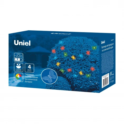 Садовая гирлянда на солнечной батарее "Бабочки", 20 светодиодов, разноцветный свет, 1*АА Ni-Mh аккумулятор в/к. IP44 Uniel USL-S-129/PT4000 BUTTERFLIES
