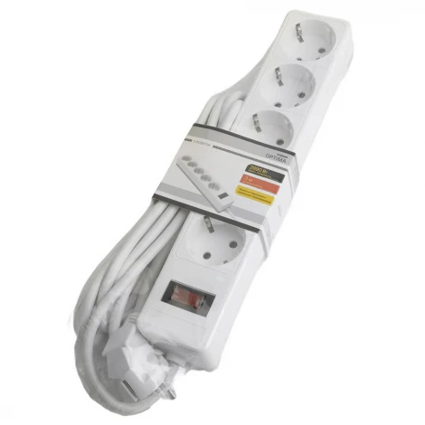 Сетевой фильтр 5-и местный с заземлением 3 метра (белый) Stekker Optima 50093