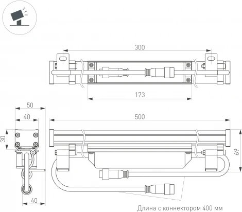 Линейный прожектор LED AR-LINE-500-9W Day4000 (GR, 30 deg, 230V) (Arlight, IP65 Металл) 037367(1)