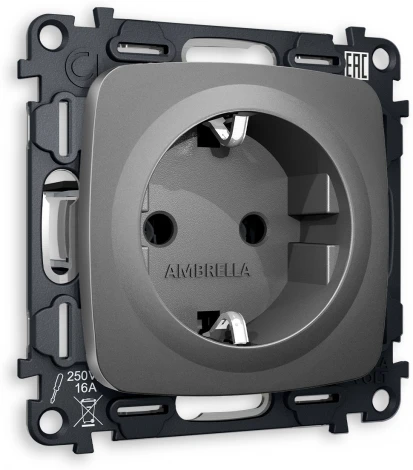 Комплект механизма Ambrella Volt электрической розетки OMEGA MO656010 Антрацит серый с заземлением на винтовых зажимах 2P+E 16A-250V QUANT