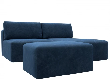 Диван угловой модульный с пуфом Лига-060 НПБ угол универсальный (ЛДСП,Брус,Фанера/Пластик/Велюр/Синий) Лига Диванов 129696