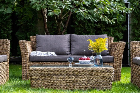 Лаунж-зона из искусственного ротанга (гиацинт), цвет соломенный 4SIS Капучино Сингл KSS2C2T-4-SET-TW