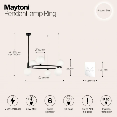 Подвесной светильник Maytoni Ring MOD013PL-06B (220V, на тросе, шарики, молекулы)