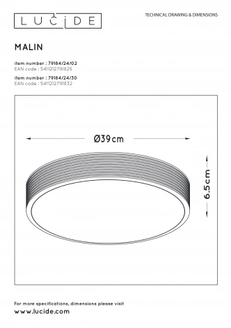 Потолочный светильник круглый светодиодный диммируемый Malin 79184/24/02 (220V, круглые)