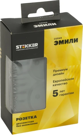 Розетка двойная без заземления со шторками (черный) Stekker Эмили 49851