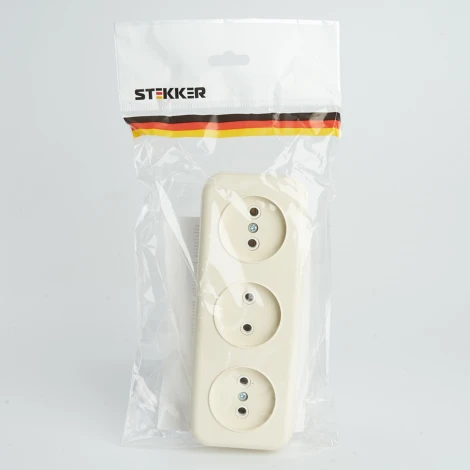 Розетка тройная без заземления (слоновая кость) Stekker Брест 49055