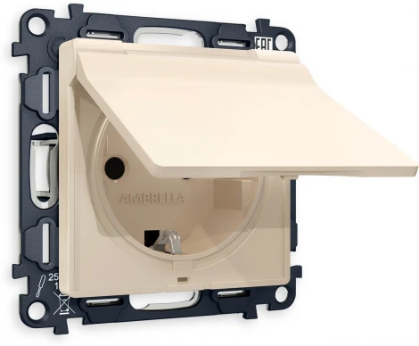 Комплект механизма Ambrella Volt электрической розетки ALFA MA328010 Бежевый матовый с заземлением со шторками и защитной крышкой 2P+E 16A-250V IP44 QUANT